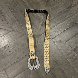 Studded Beige Belt with Silver Accents